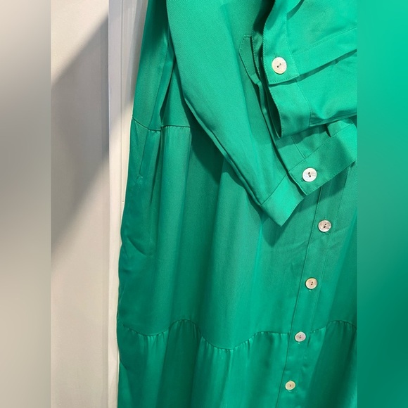 NWT Toofan Size 2X Jade Green Long Sleeve Pearl Button Front Tiered Shift Dress - Picture 2 of 12